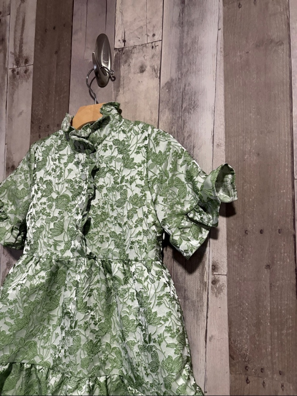 Shop the Mint Mya Green Floral Brocade Dress Girls Size 5-6 - Picture 7 of 14
